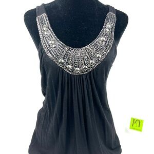 QUEEN ESTHER black Silver Beaded Top
